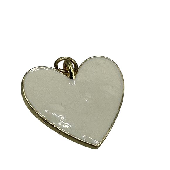 Gold & Cream Enamel Heart Shaped Pendant Charm Womens Fashion Jewelry - Picture 6 of 7